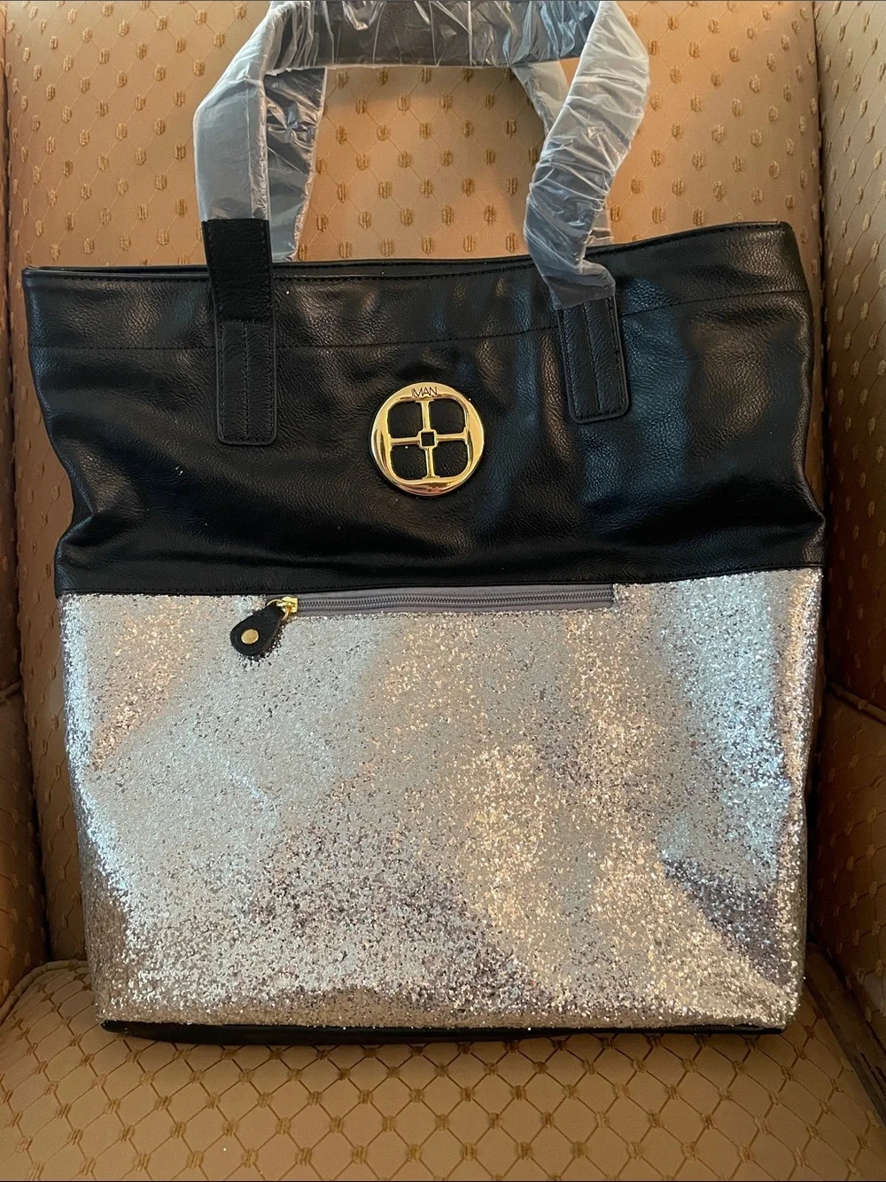 IMAN Black and Silver Glitter Tote
